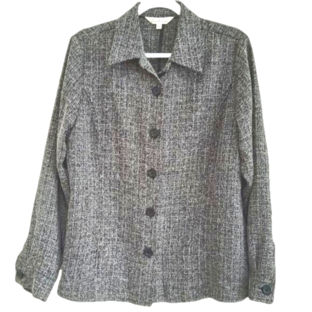 Tradition Shacket Blazer style long slv Blk Weave Sz 14 LIKE NEW